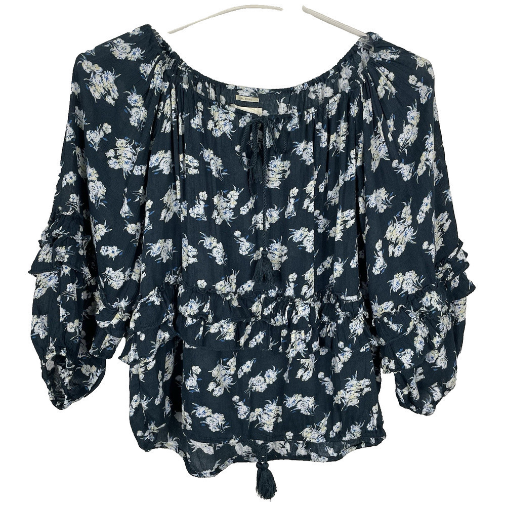 Denim & Supply Ralph Lauren RL Boho Top Womens Sz XS Navy Floral Peasant Tassels
